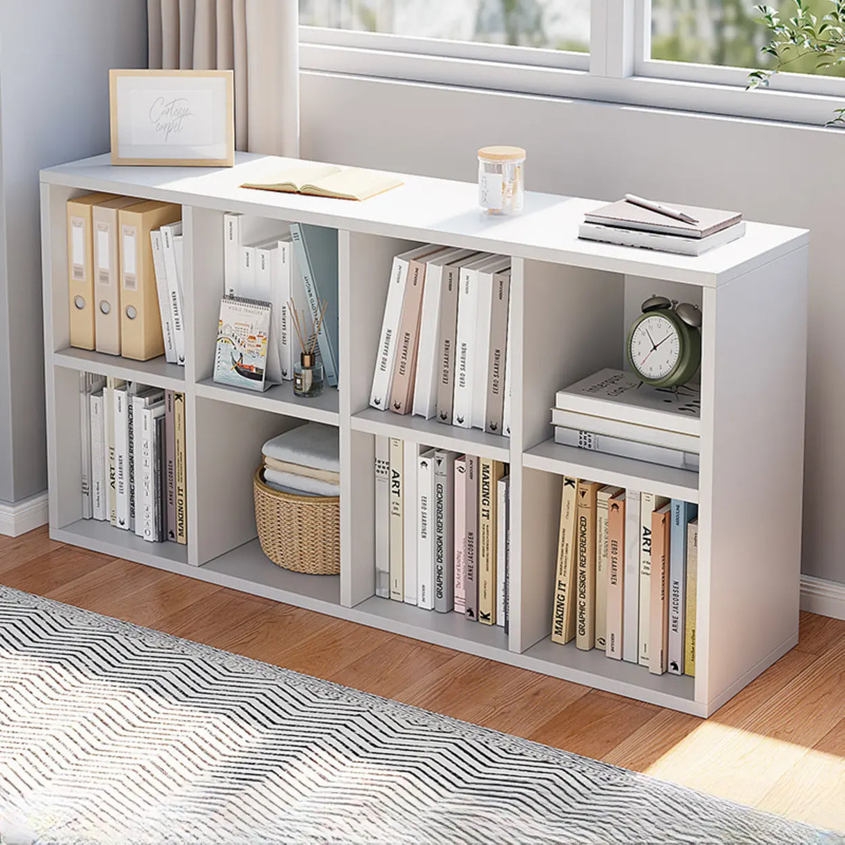 Modern Wood Closed Back Modular Storage Wide Bookcase Image - 5