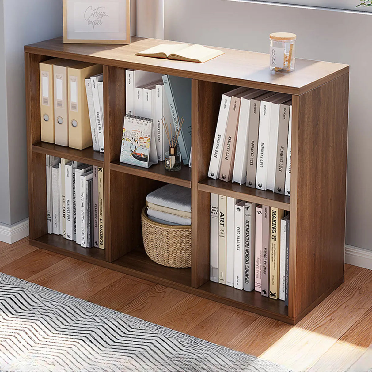 Modern Wood Closed Back Modular Storage Wide Bookcase Image - 7