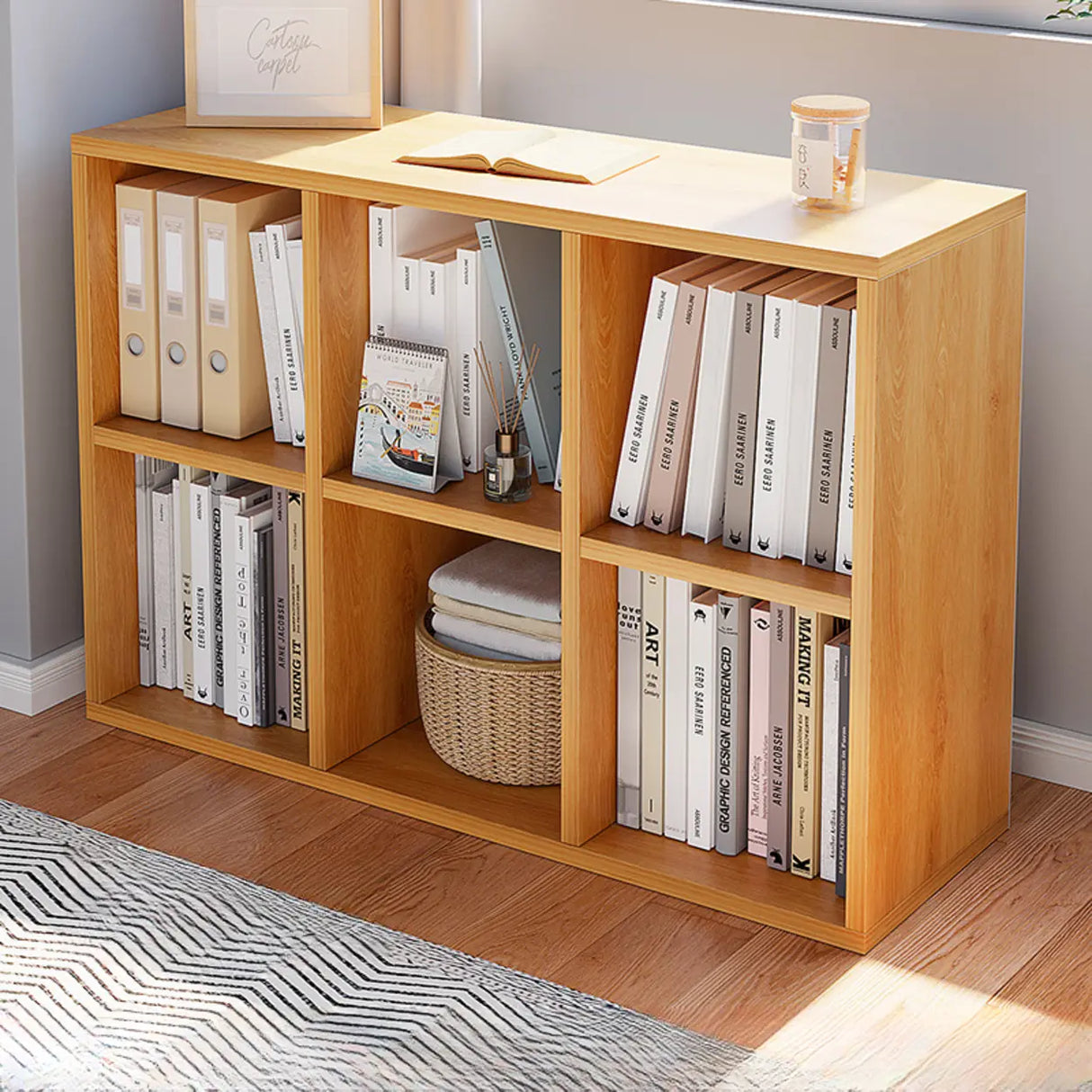Modern Wood Closed Back Modular Storage Wide Bookcase Image - 9