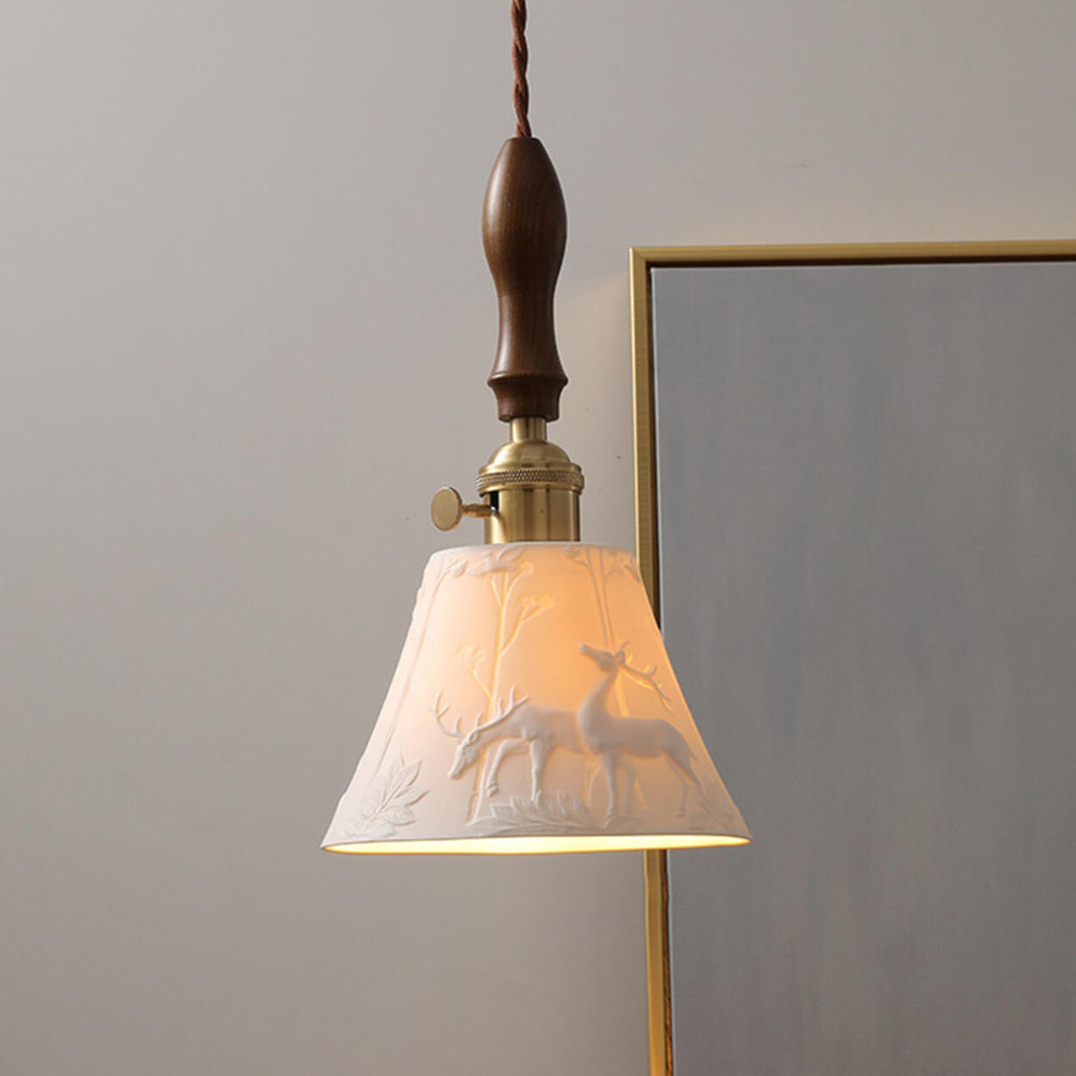 Modern Wood Cone Rope Ceramic Pendant Lights Image - 1