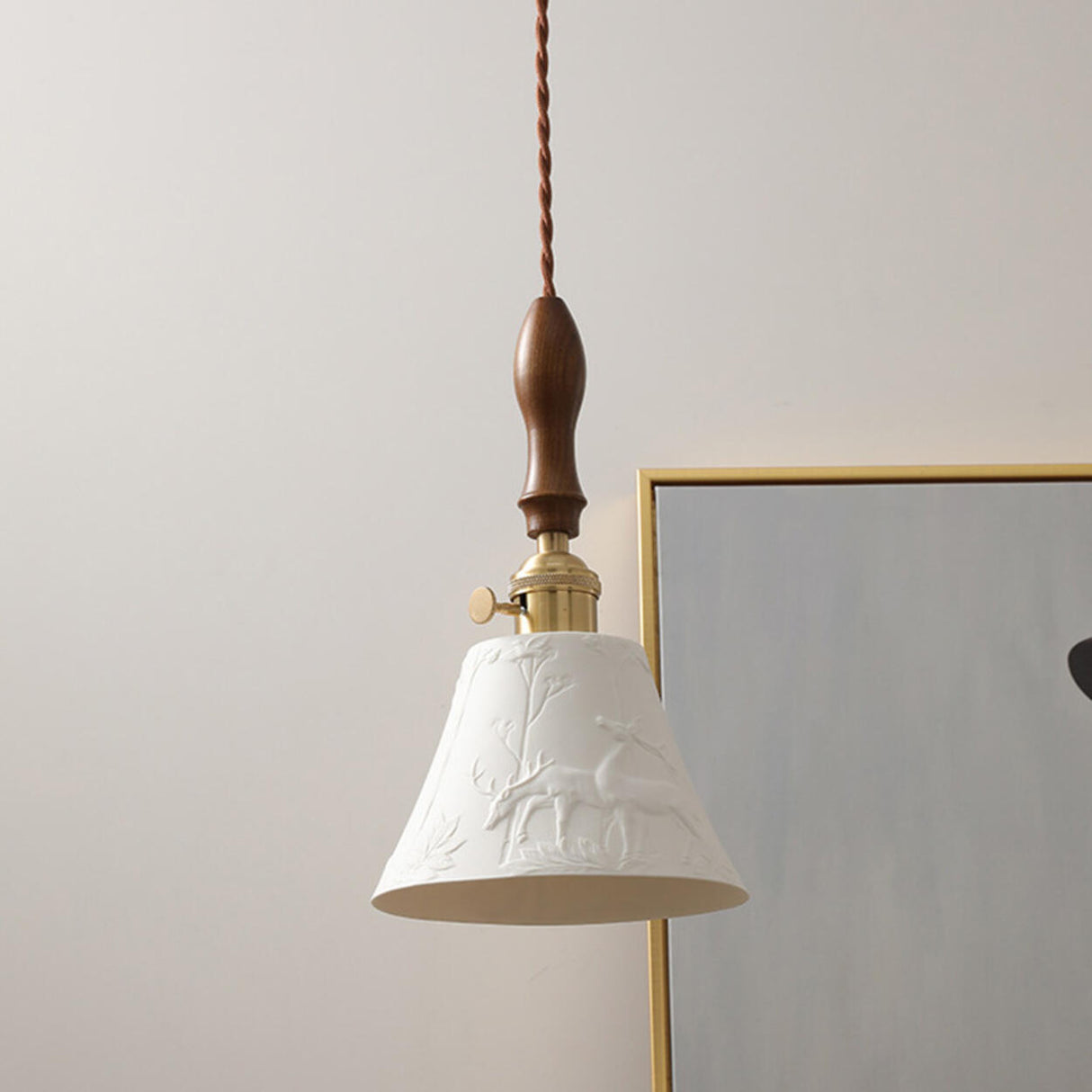 Modern Wood Cone Rope Ceramic Pendant Lights Image - 2