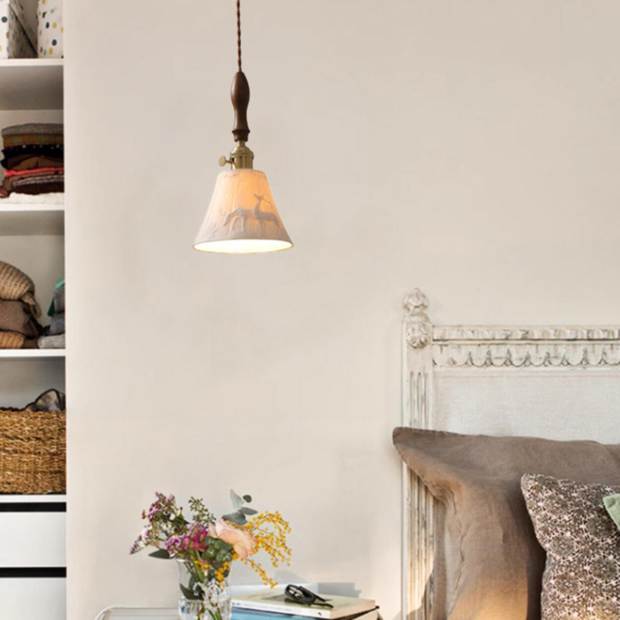 Modern Wood Cone Rope Ceramic Pendant Lights Image - 3