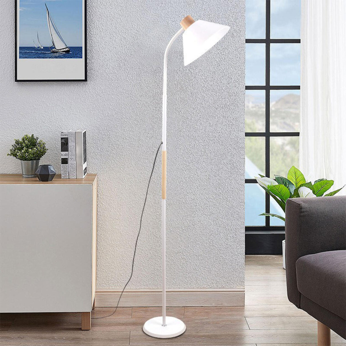 Modern Wood Dome Floor Lamp Adjustable Height Image - 6