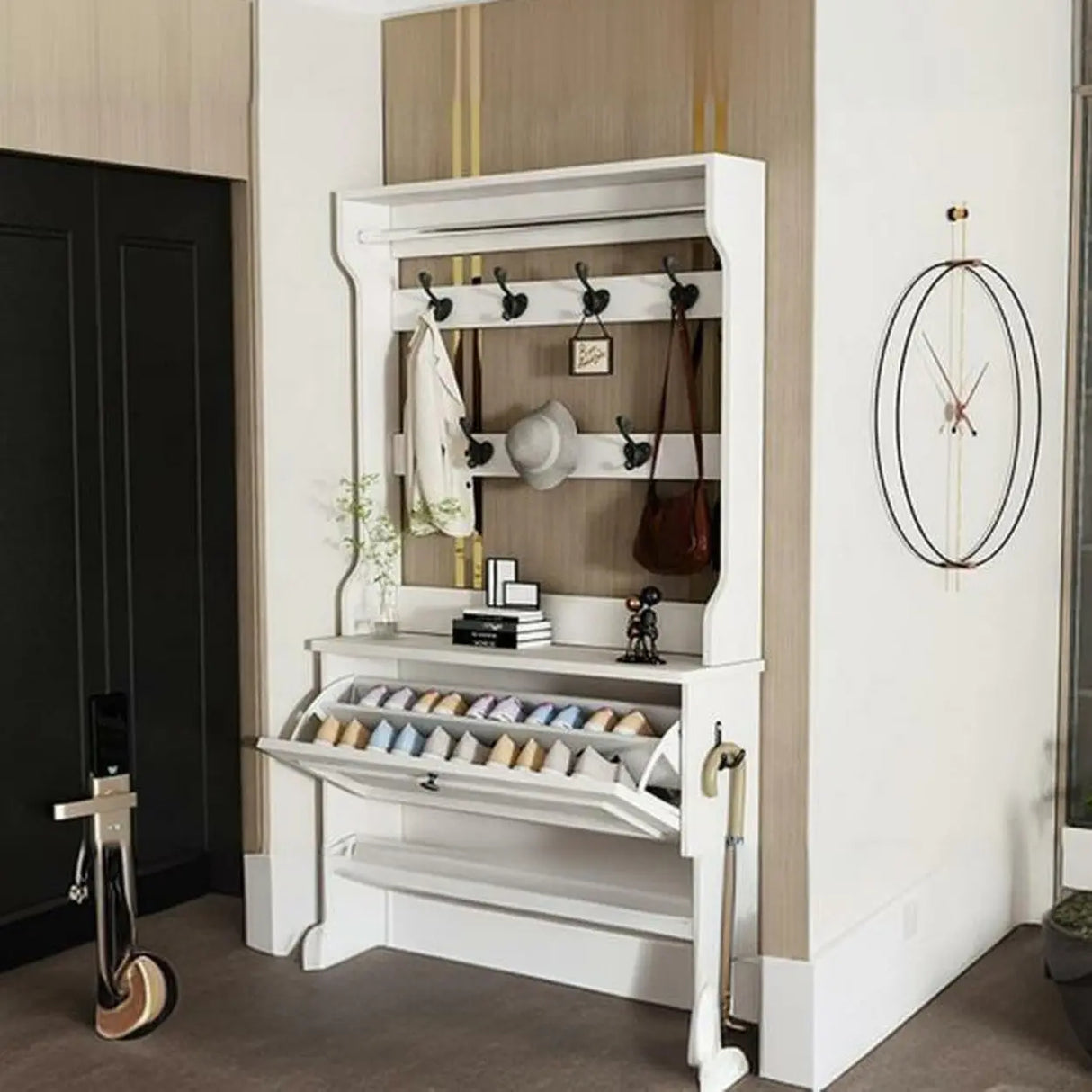 Modern Wood Entryway White Large Shoe Storage Cabinet Image - 5