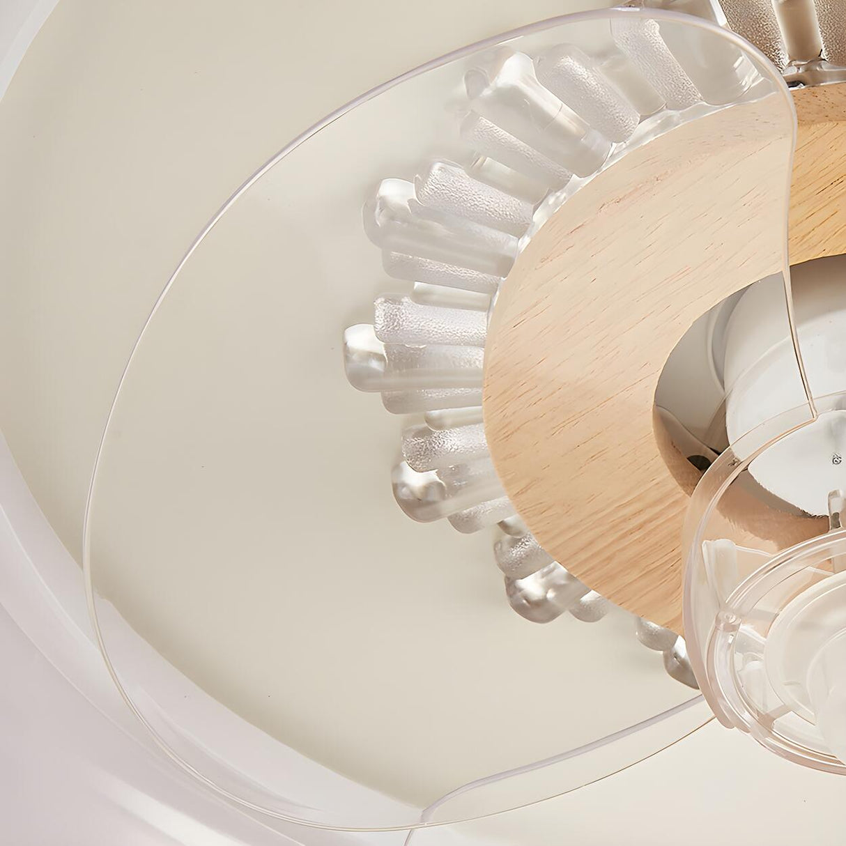 Modern Wood Flush Mount Round Ceiling Fan with Light Image - 11