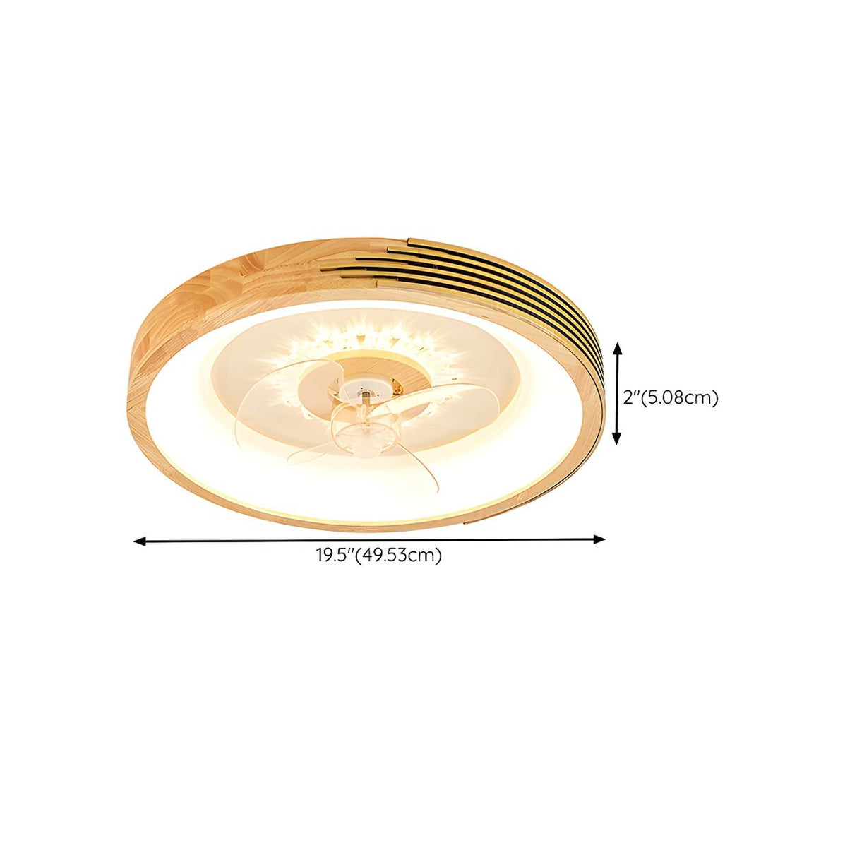Modern Wood Flush Mount Round Ceiling Fan with Light