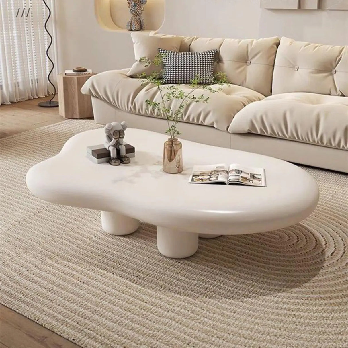Modern Wood Free Form Coffee Table with Three Legs Image - 10