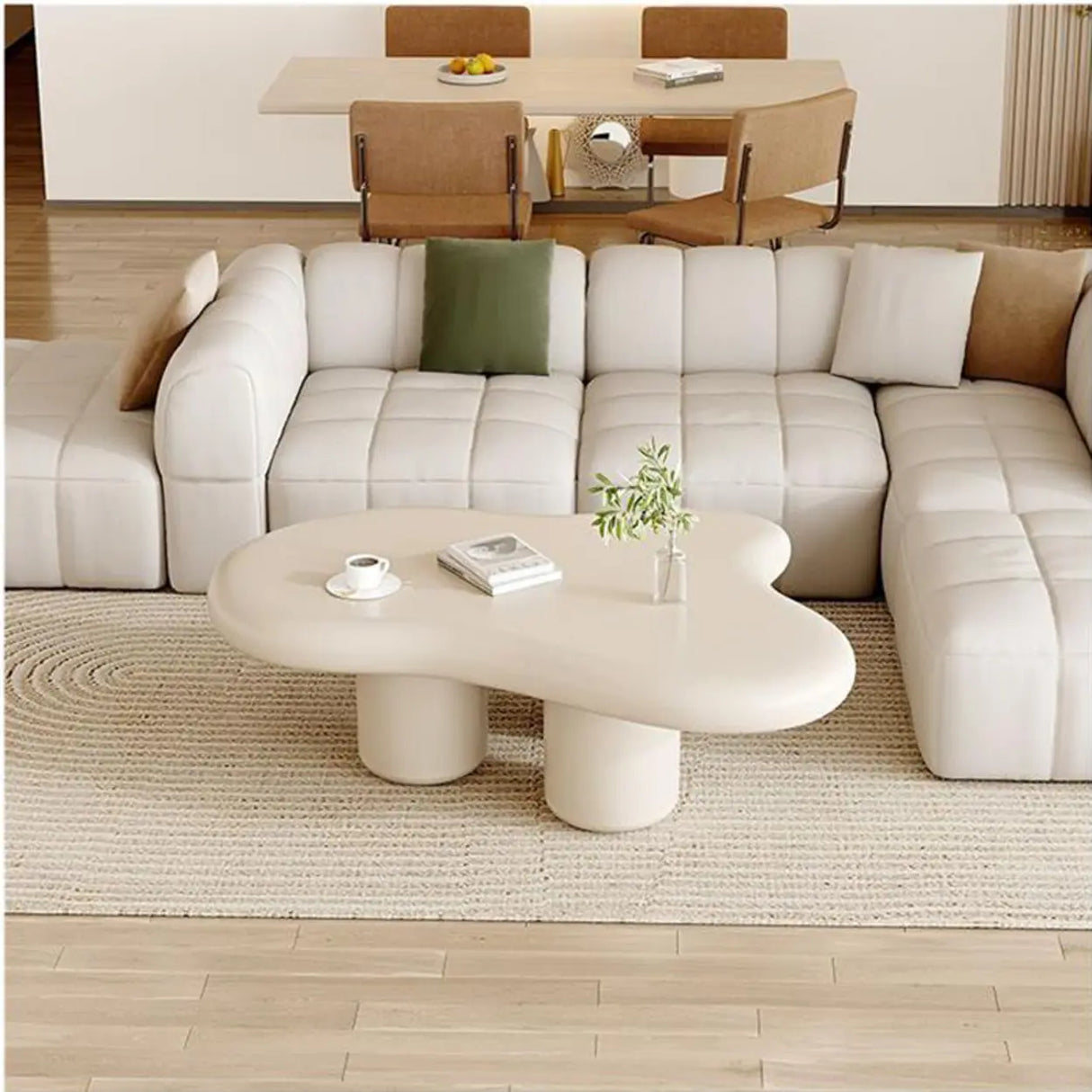 Modern Wood Free Form Coffee Table with Three Legs Image - 1