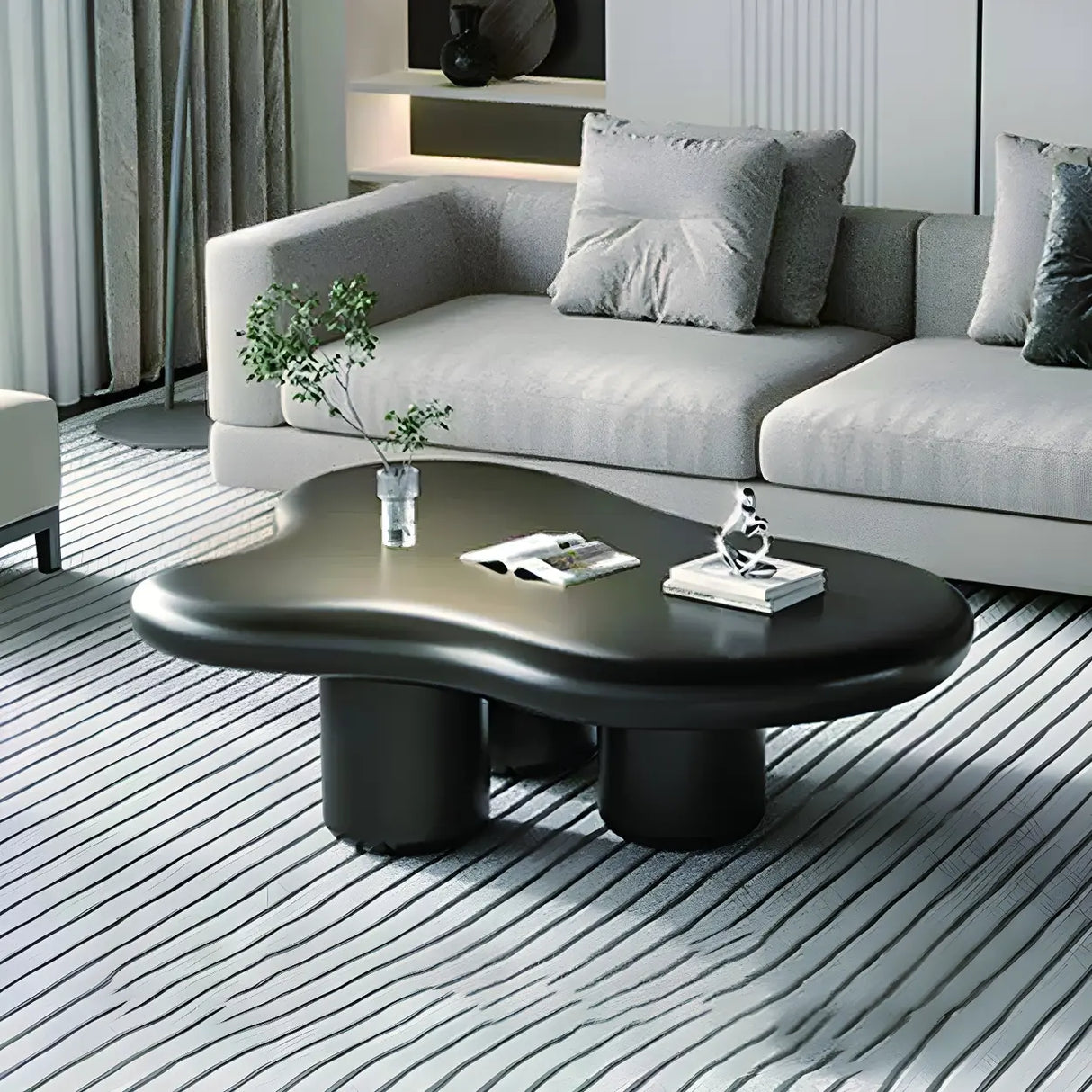 Modern Wood Free Form Coffee Table with Three Legs Image - 2