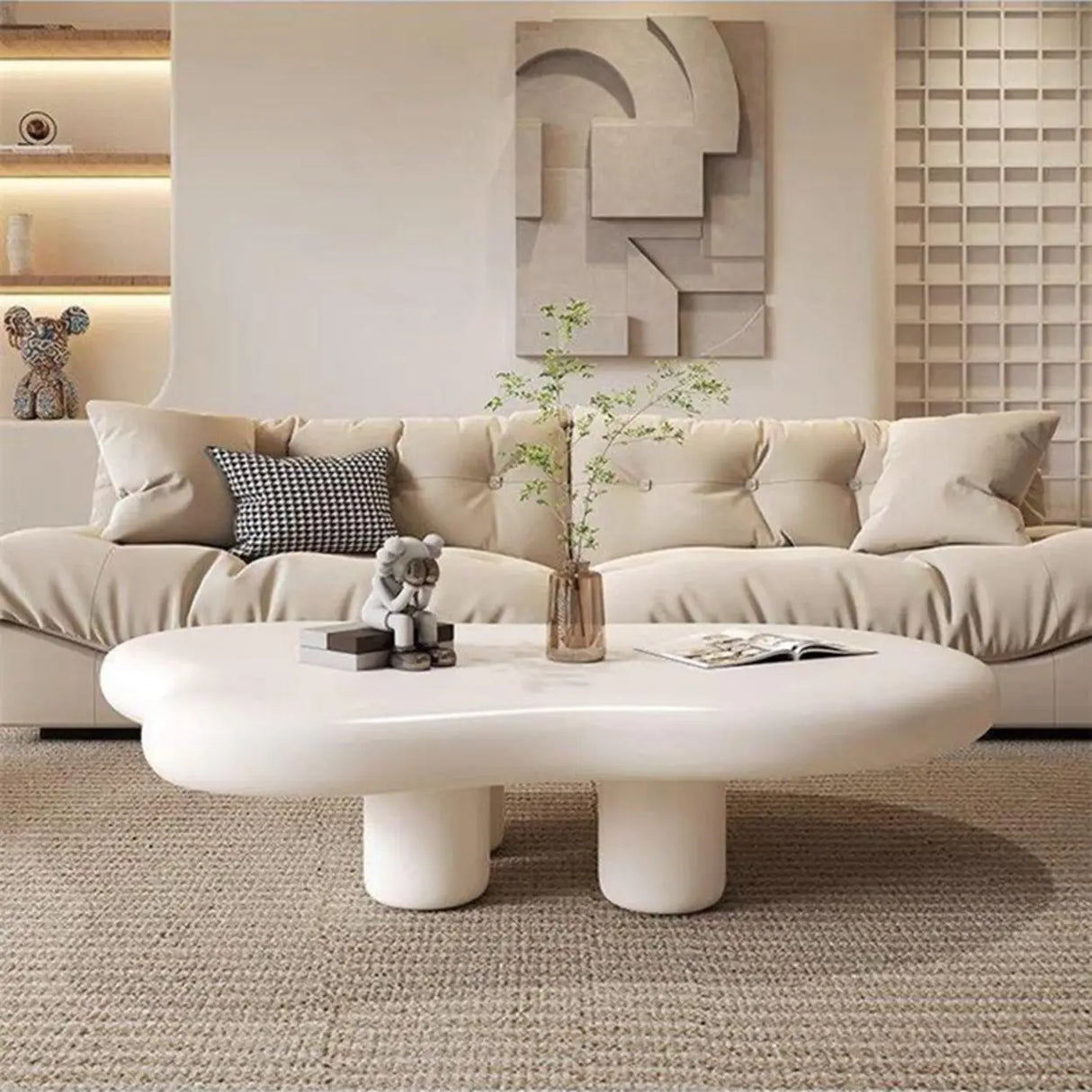 Modern Wood Free Form Coffee Table with Three Legs Image - 4