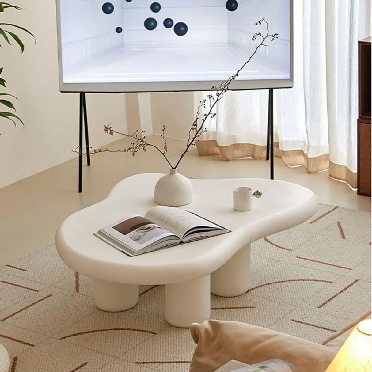 Modern Wood Free Form Coffee Table with Three Legs Image - 7