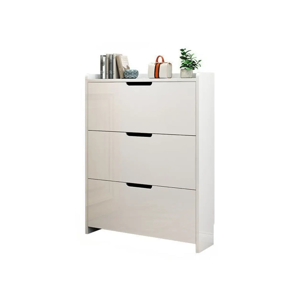 Modern Wood Free Standing White Drop Front Shoe Cabinet Image - 10