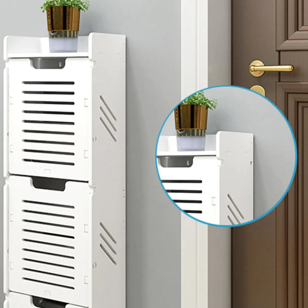 Modern Wood Free Standing White Drop Front Shoe Cabinet Image - 12