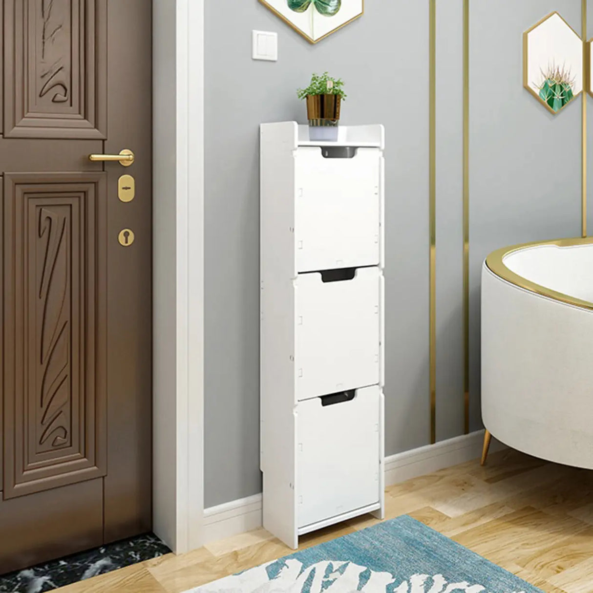 Modern Wood Free Standing White Drop Front Shoe Cabinet Image - 17