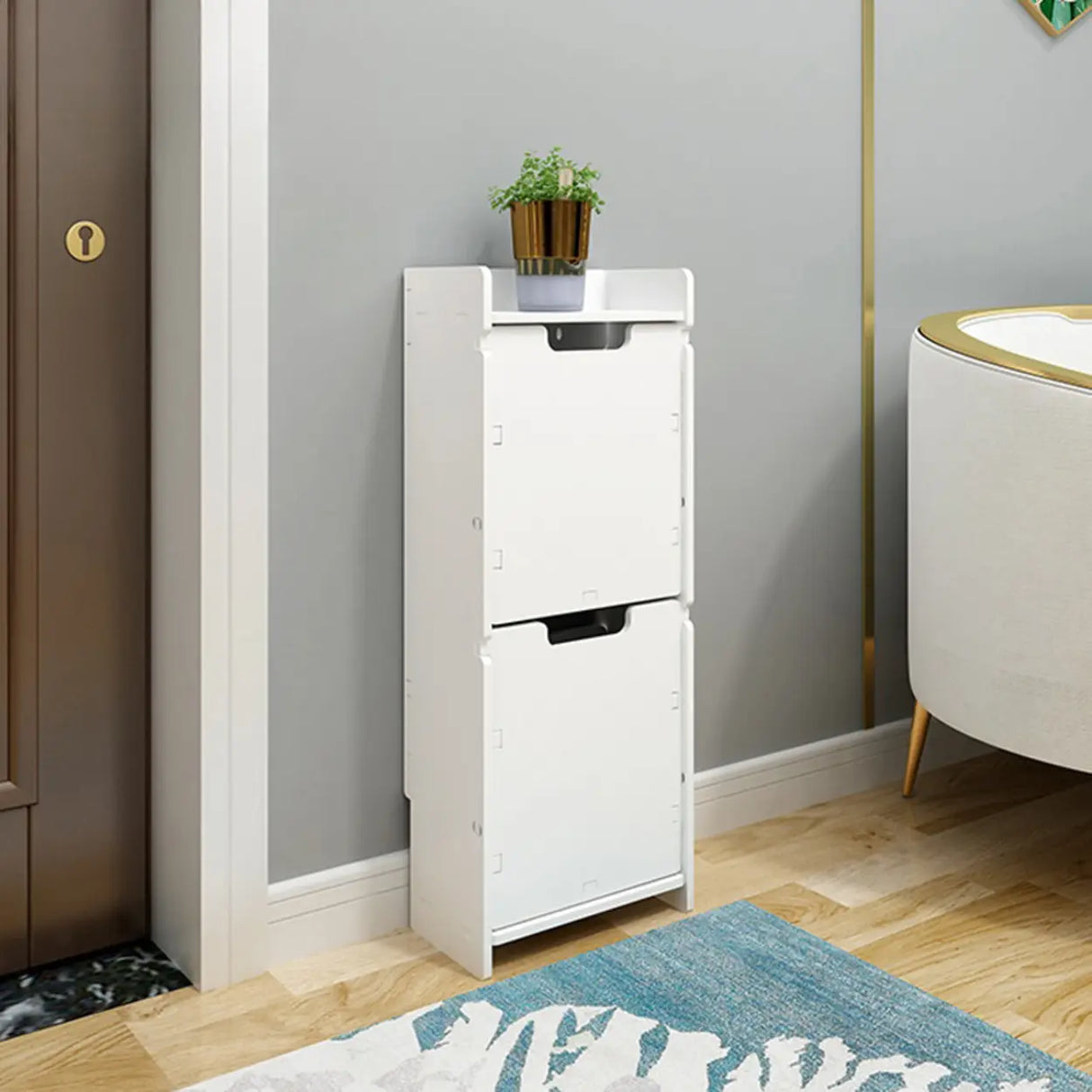 Modern Wood Free Standing White Drop Front Shoe Cabinet Image - 20