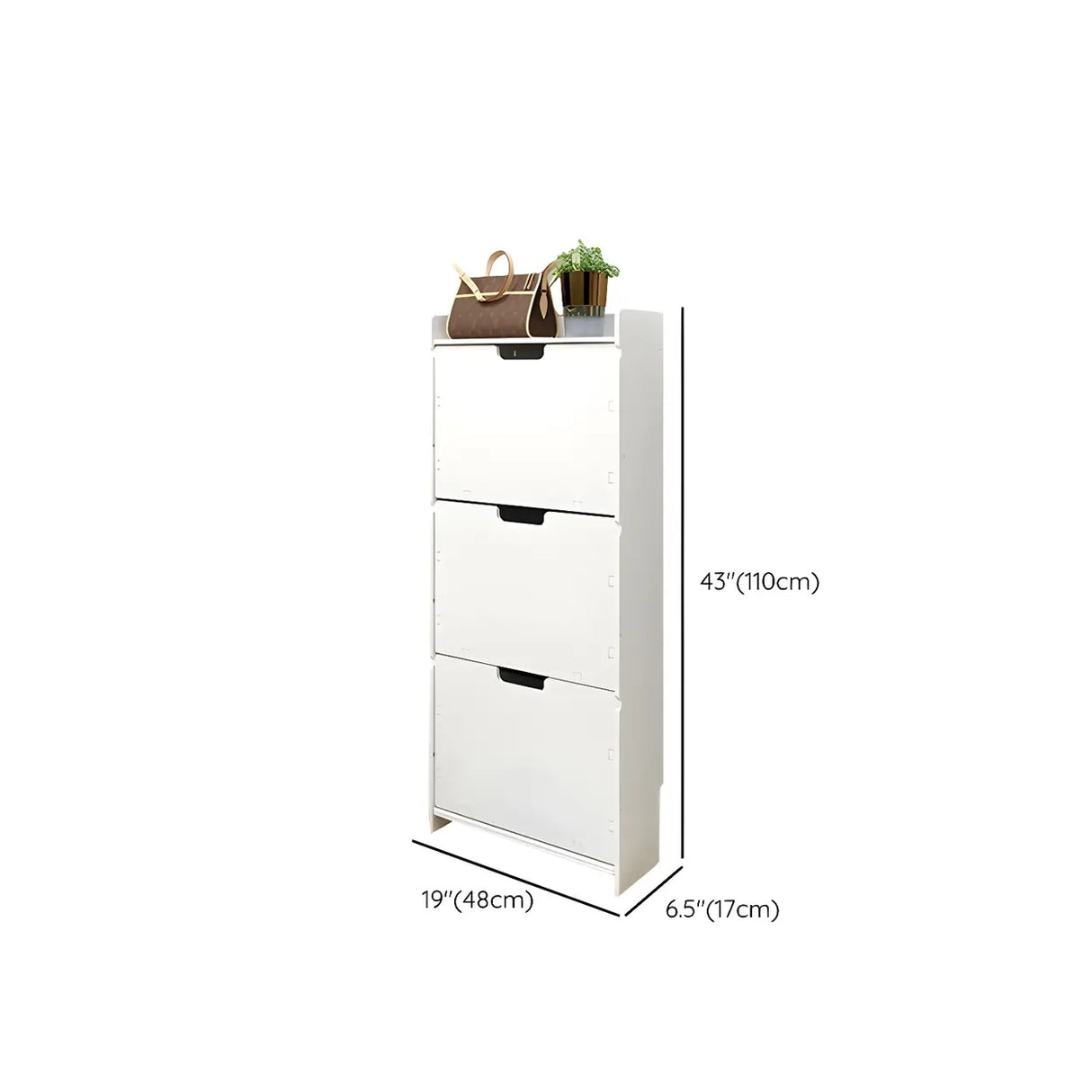 Modern Wood Free Standing White Drop Front Shoe Cabinet Image - 25