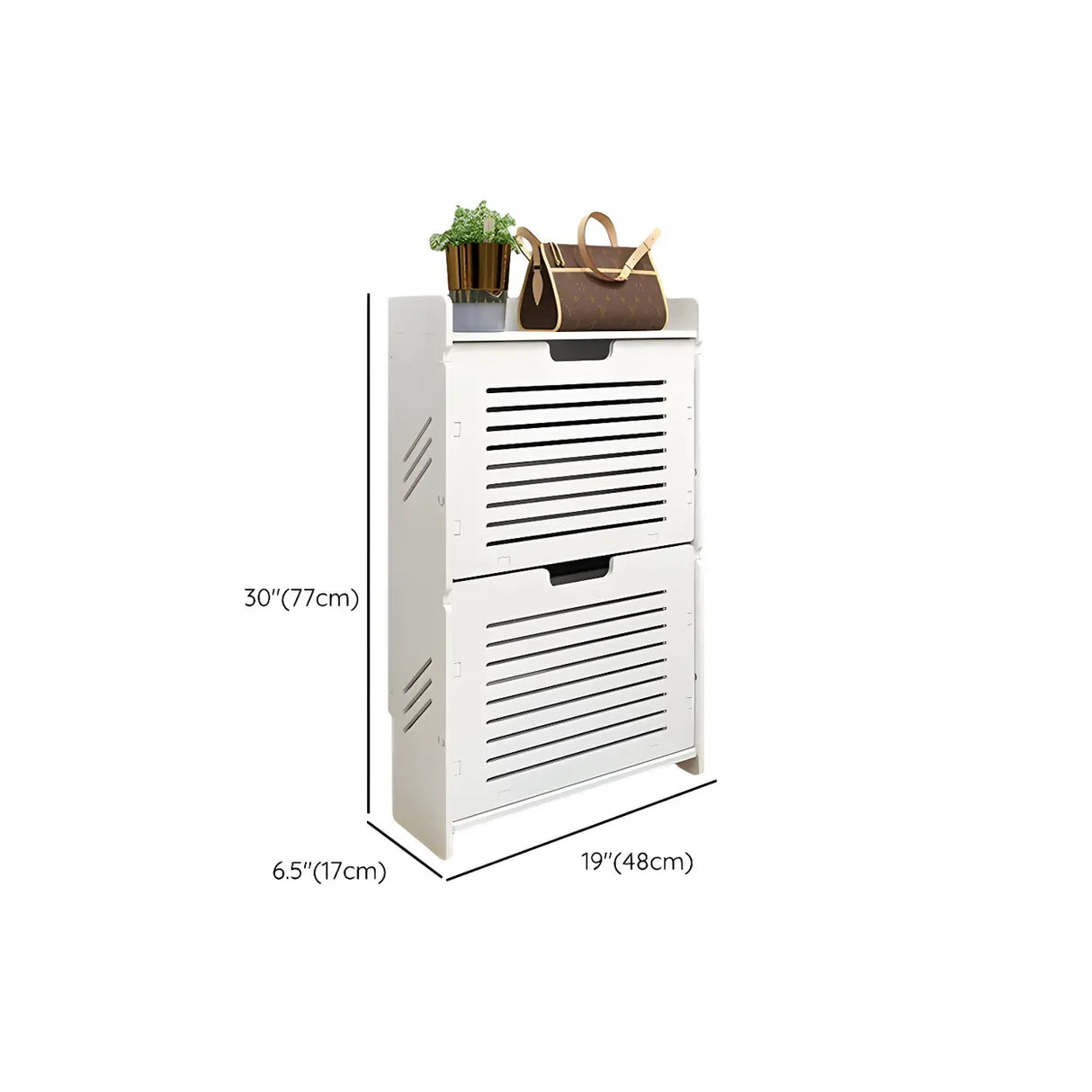 Modern Wood Free Standing White Drop Front Shoe Cabinet Image - 28