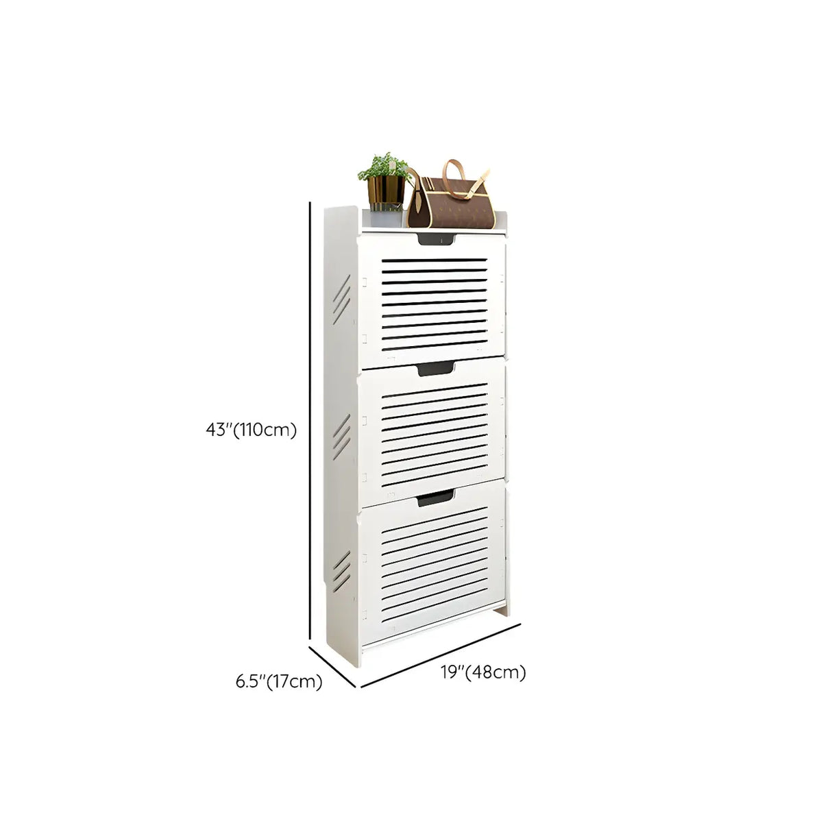 Modern Wood Free Standing White Drop Front Shoe Cabinet Image - 31