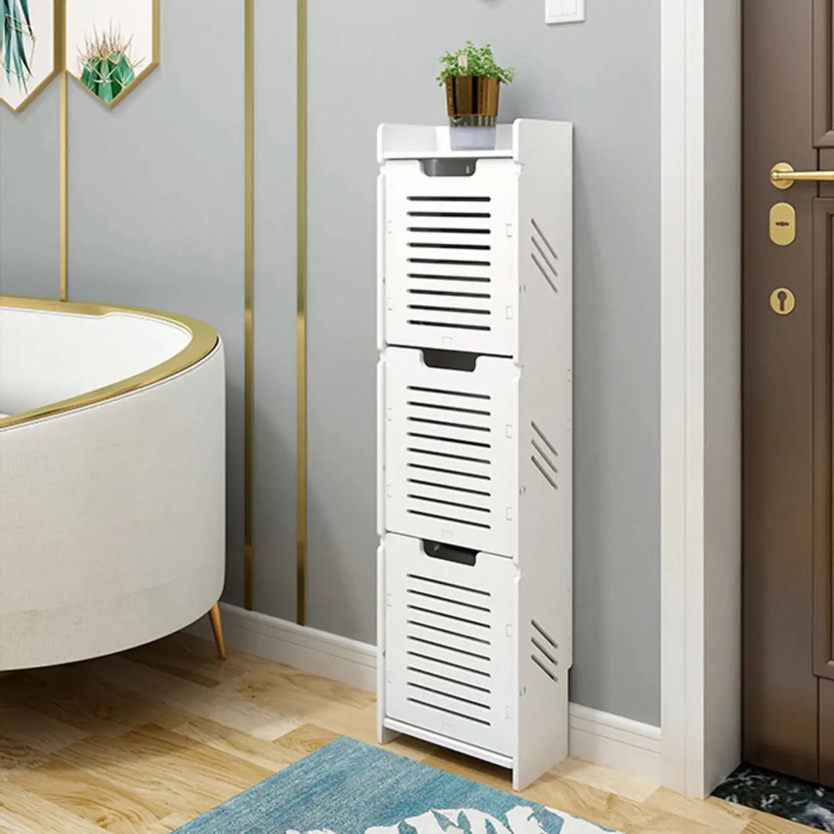 Modern Wood Free Standing White Drop Front Shoe Cabinet Image - 5