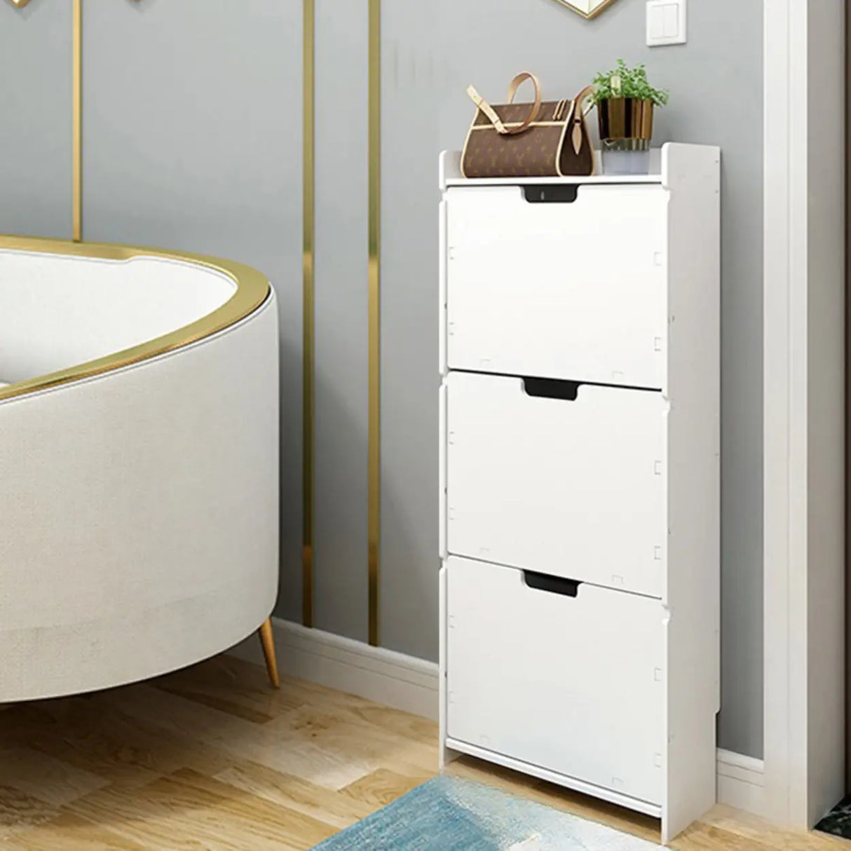 Modern Wood Free Standing White Drop Front Shoe Cabinet Image - 6