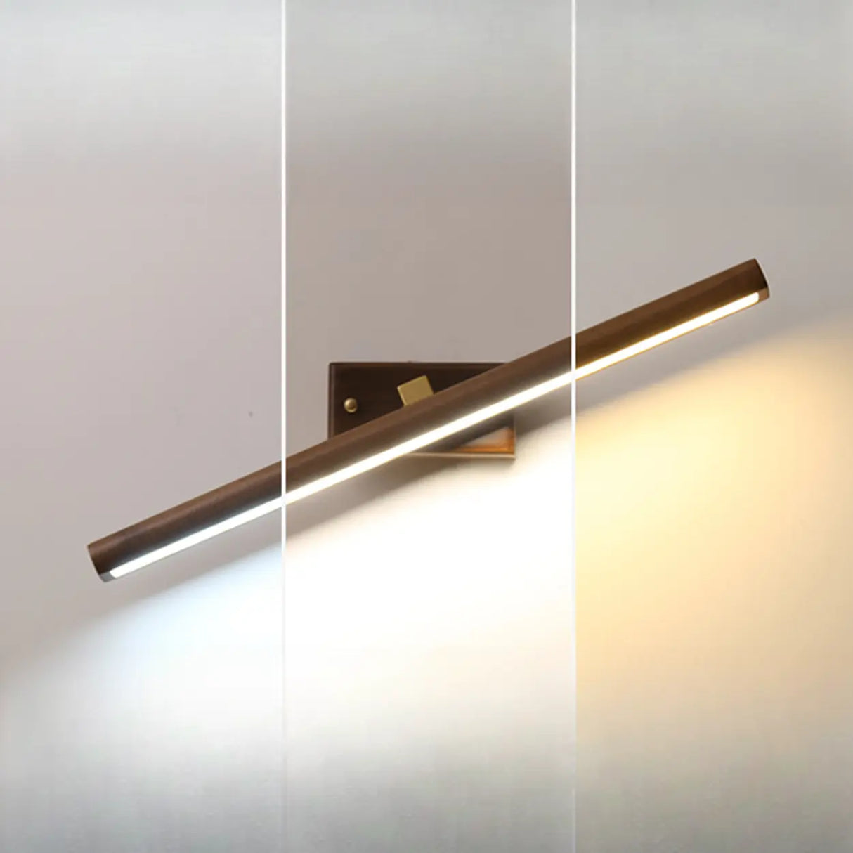 Modern Wood Grain Tube LED Bathroom Vanity Light Image - 10