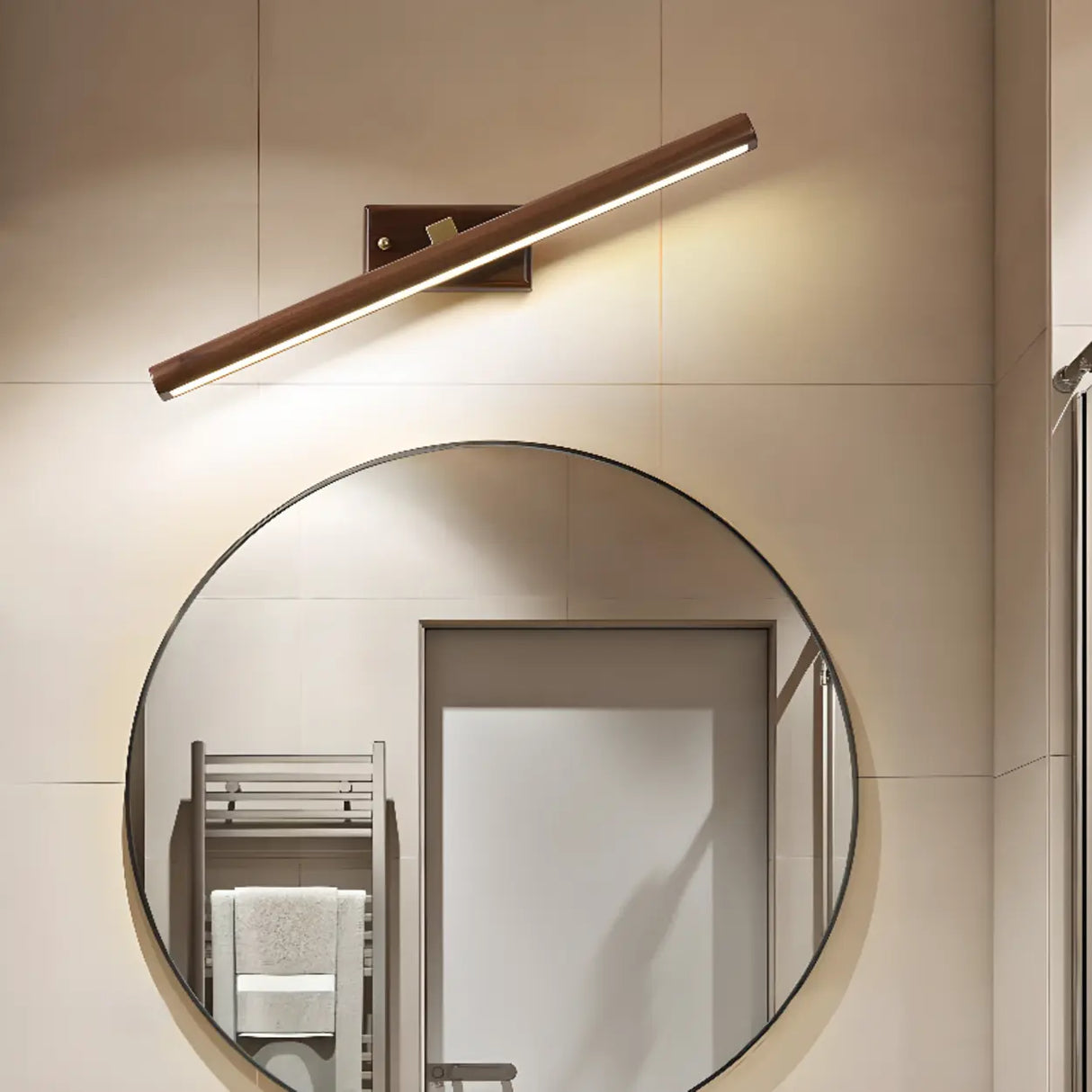 Modern Wood Grain Tube LED Bathroom Vanity Light Image - 6