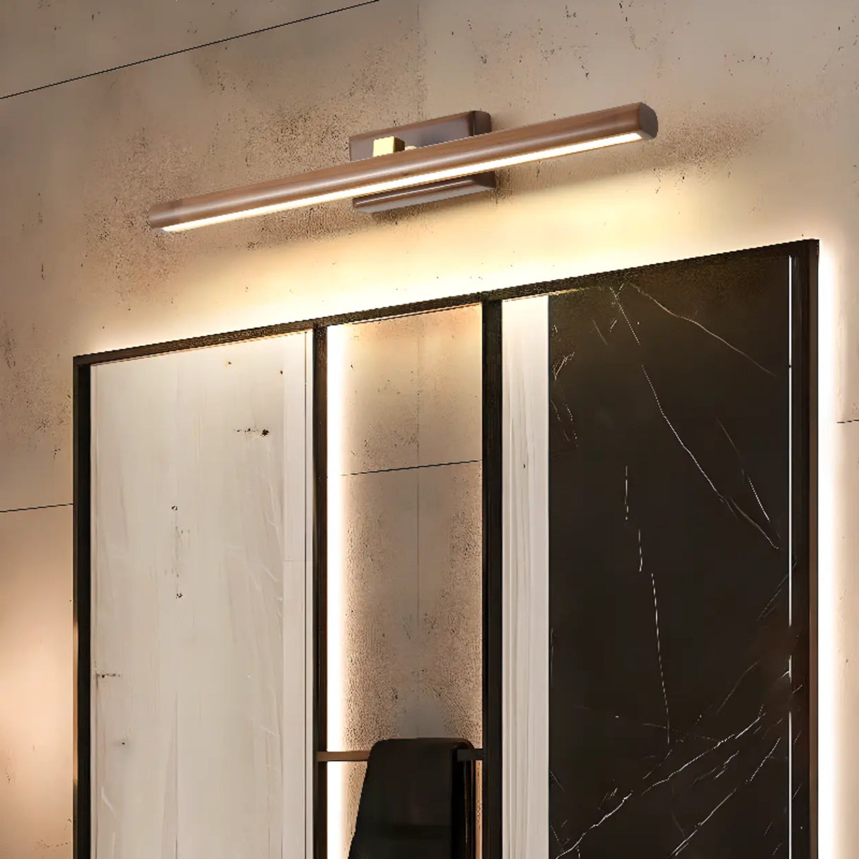 Modern Wood Grain Tube LED Bathroom Vanity Light Image - 7