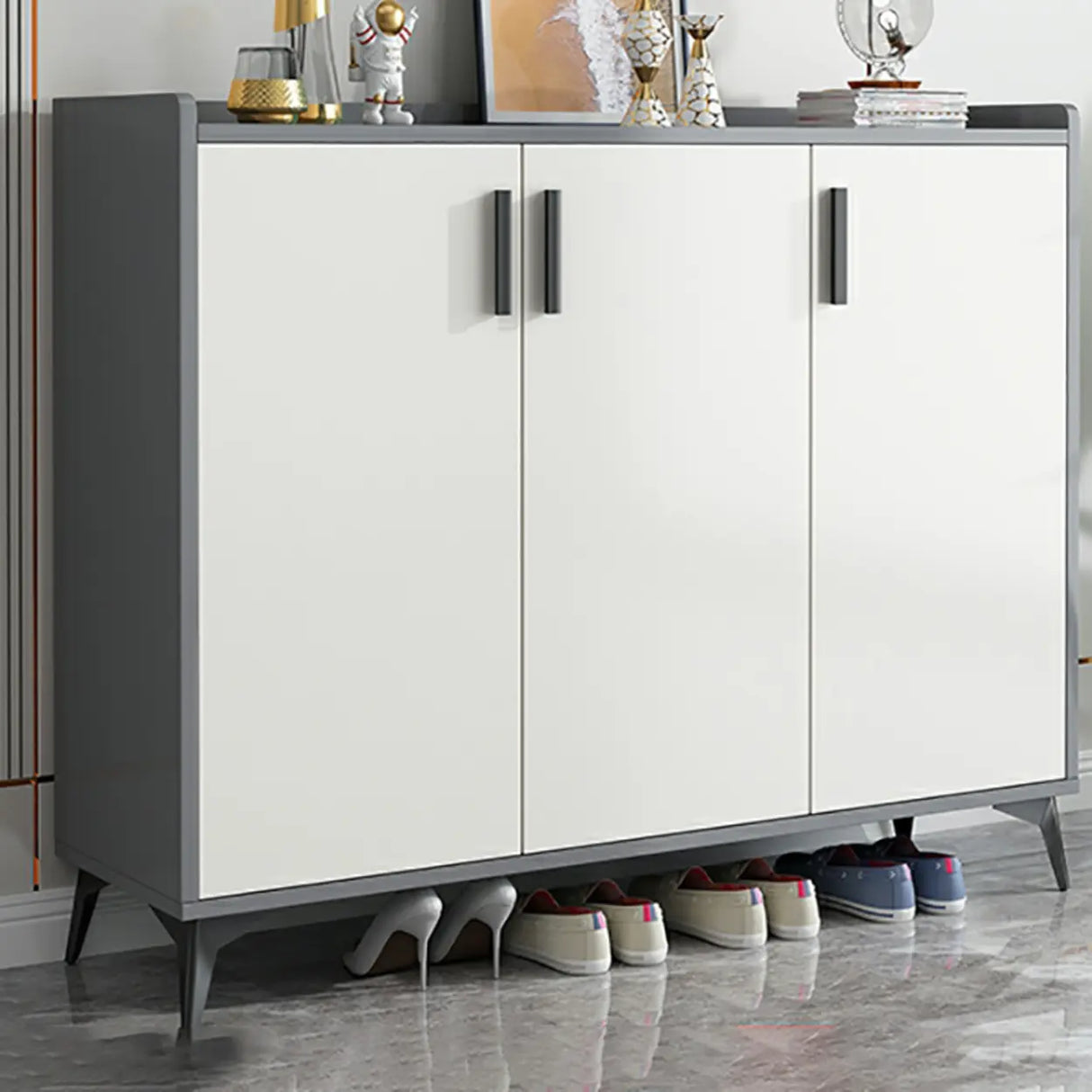 Modern Wood Hallway White Adjustable Shoe Storage Cabinet Image - 11