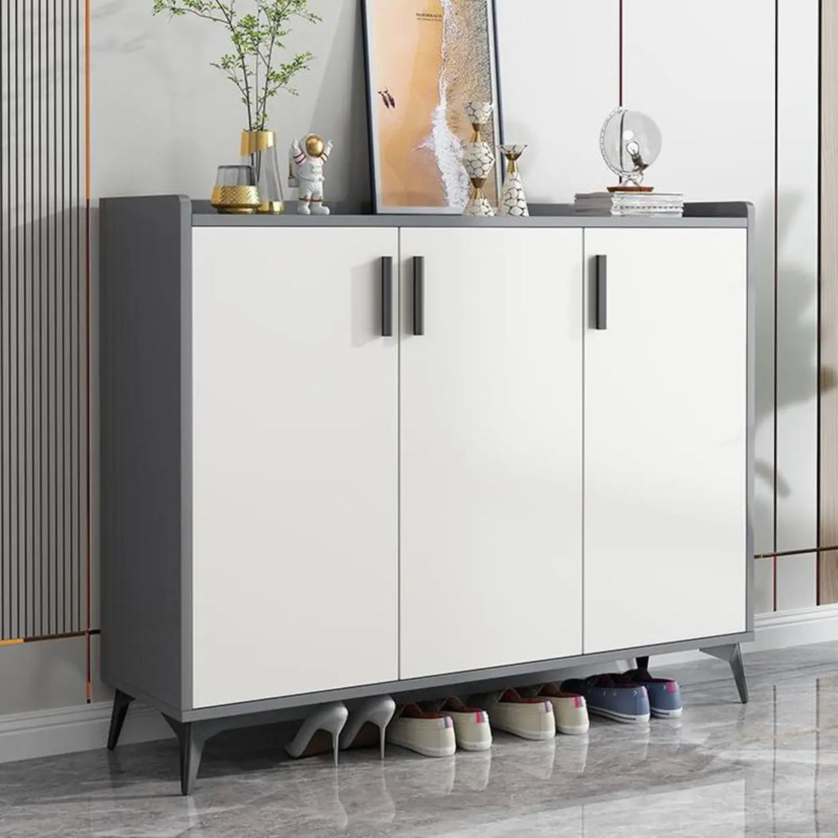 Modern Wood Hallway White Adjustable Shoe Storage Cabinet Image - 1