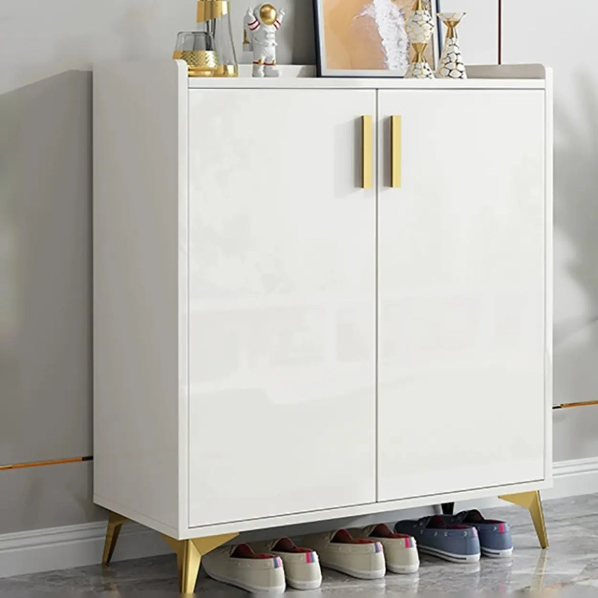 Modern Wood Hallway White Adjustable Shoe Storage Cabinet Image - 2