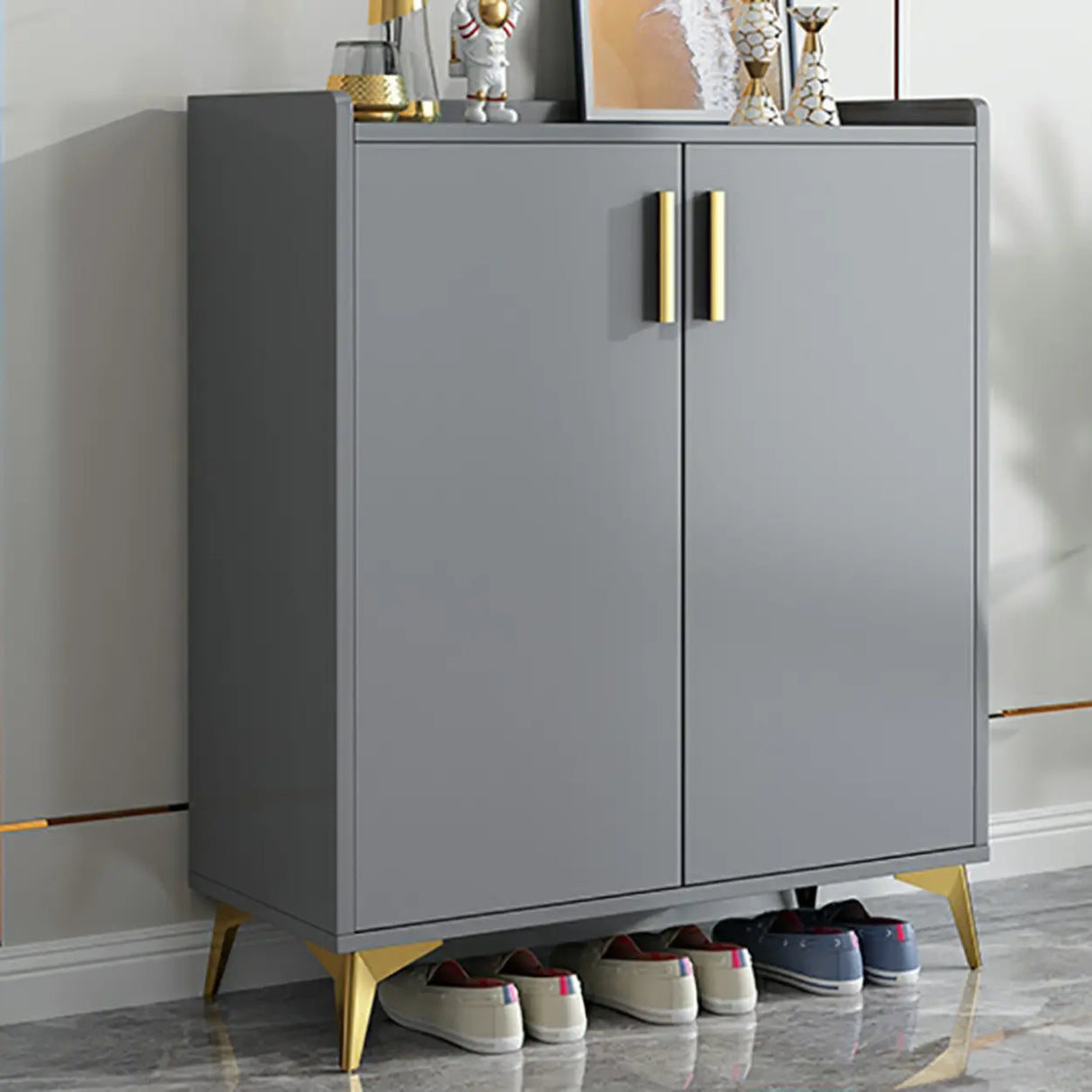 Modern Wood Hallway White Adjustable Shoe Storage Cabinet Image - 3