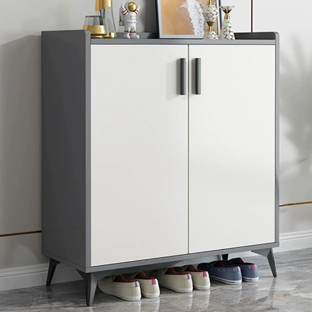 Modern Wood Hallway White Adjustable Shoe Storage Cabinet Image - 5