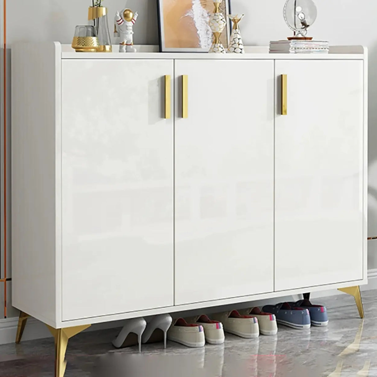 Modern Wood Hallway White Adjustable Shoe Storage Cabinet Image - 7