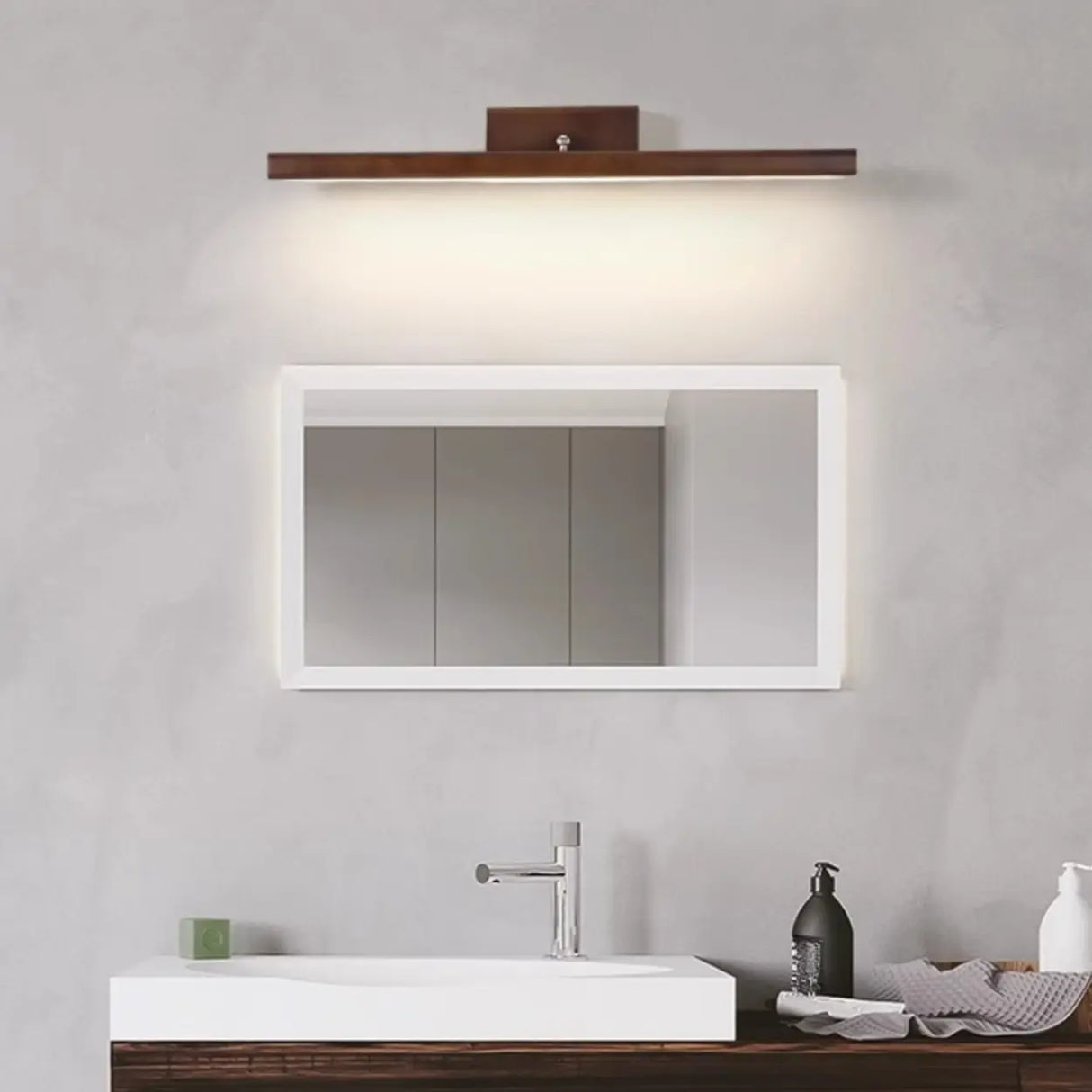 Modern Wood Linear LED Bathroom Vanity Mirror Light Image - 1