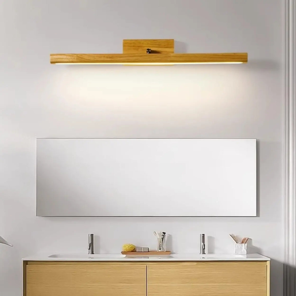 Modern Wood Linear LED Bathroom Vanity Mirror Light Image - 3