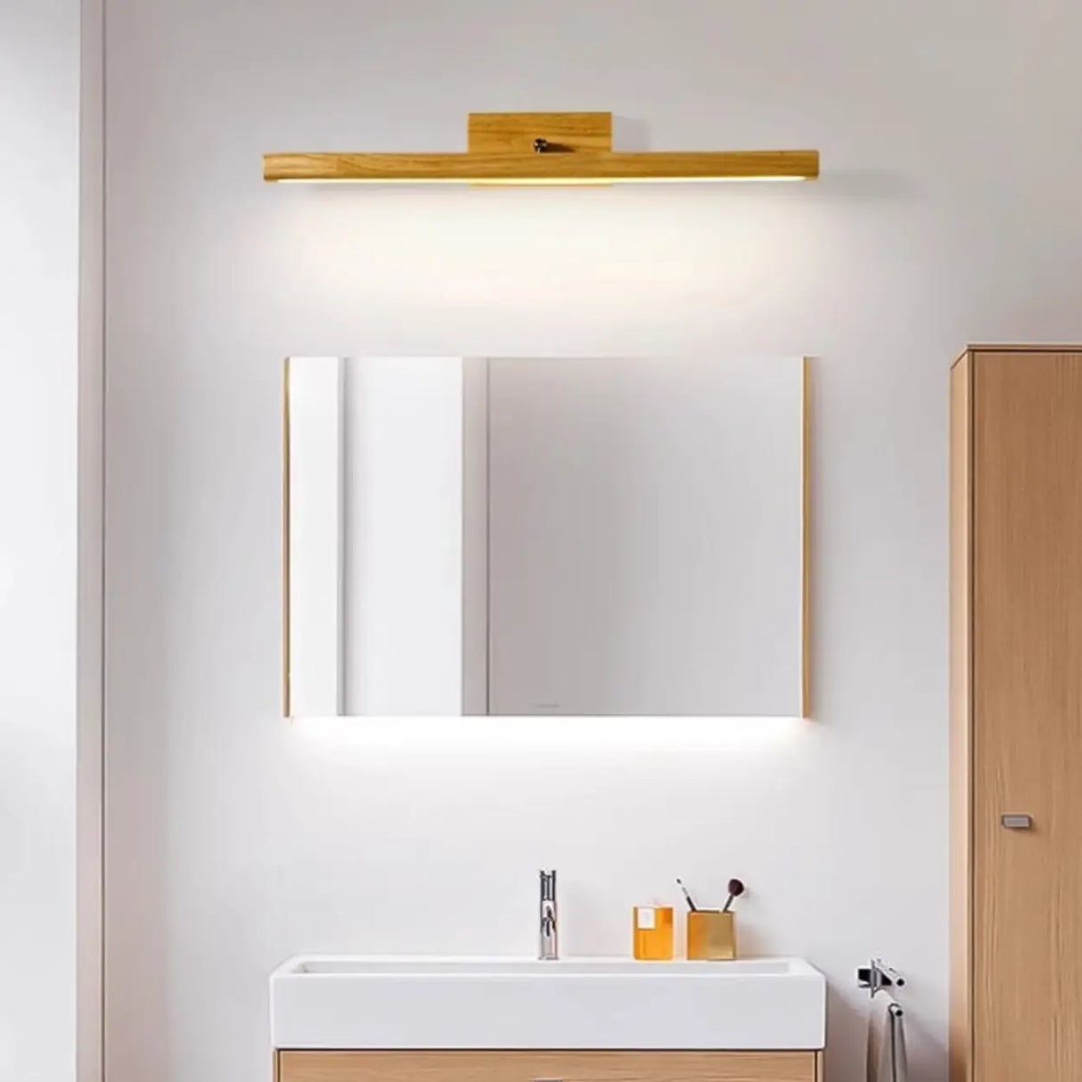 Modern Wood Linear LED Bathroom Vanity Mirror Light Image - 6