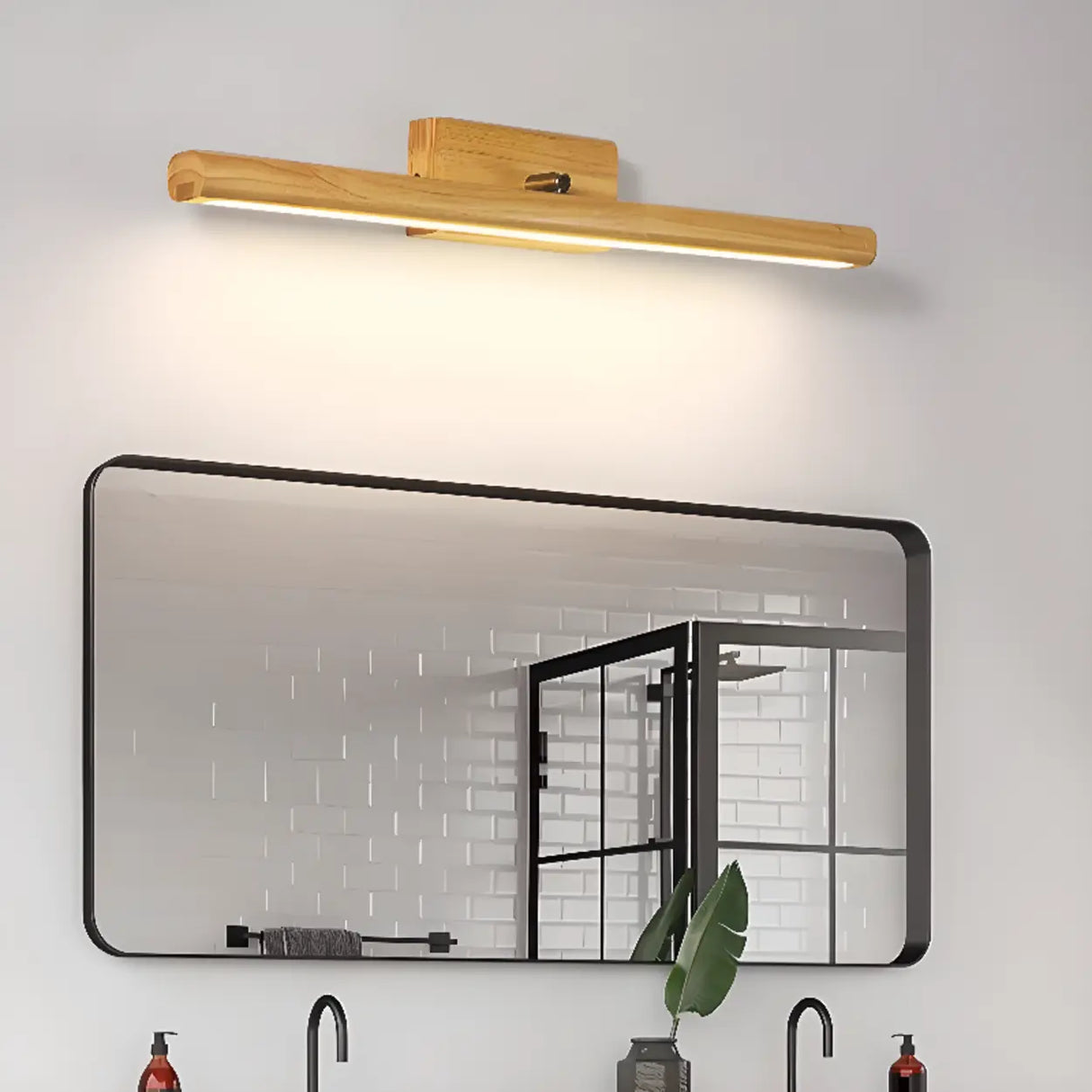 Modern Wood Linear LED Bathroom Vanity Mirror Light Image - 7