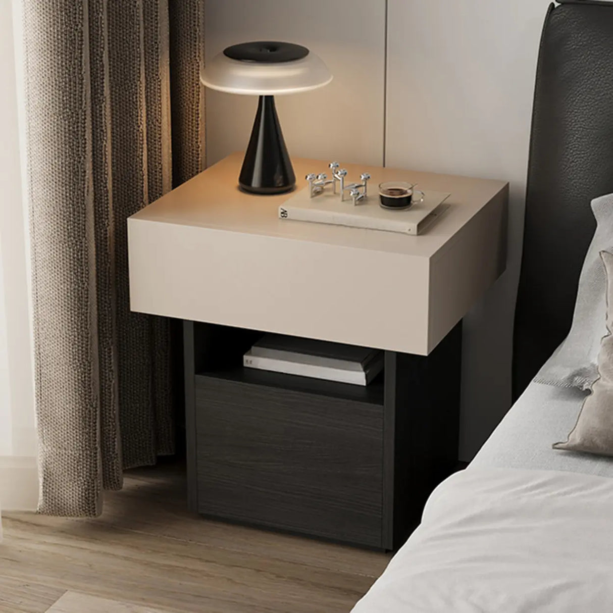 Modern Wood Nightstand with Storage Drawer and Shelf Image - 6