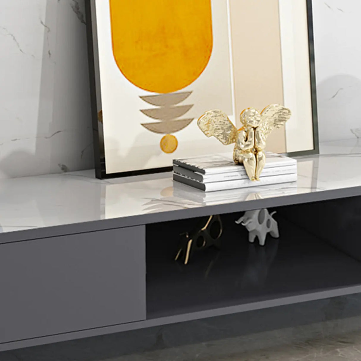 Modern Wood Rectangle Open Storage Cabinet TV Stand Image - 10