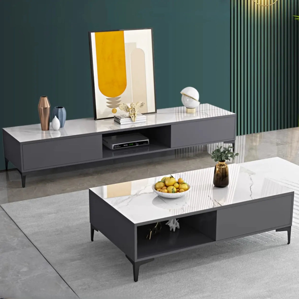 Modern Wood Rectangle Open Storage Cabinet TV Stand Image - 2