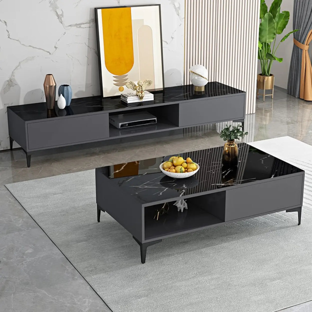 Modern Wood Rectangle Open Storage Cabinet TV Stand Image - 3