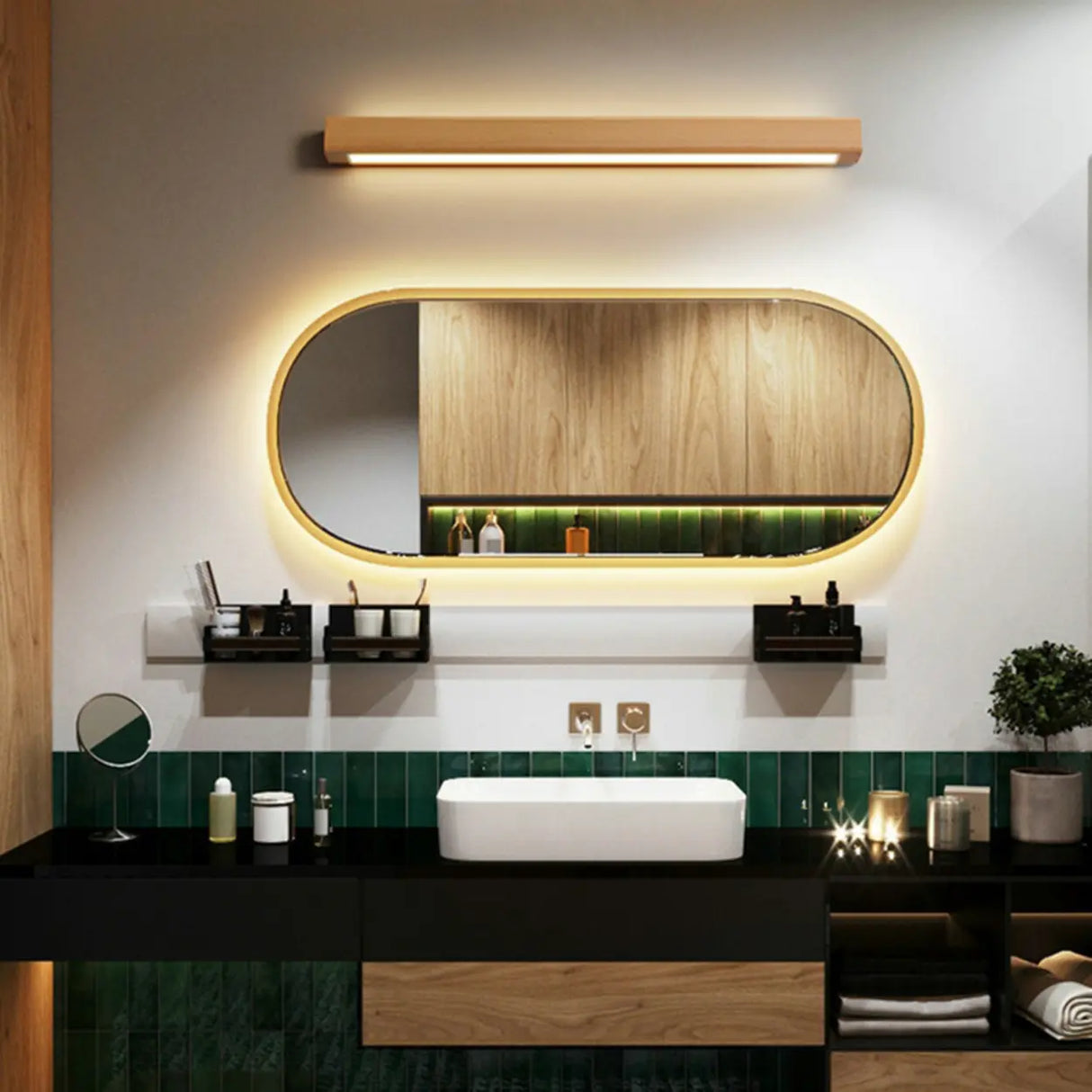 Modern Wood Rectangular LED Vanity Light Image - 1