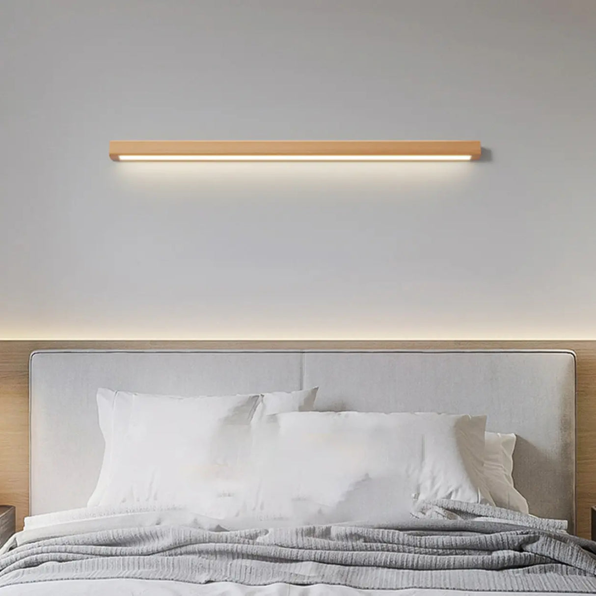 Modern Wood Rectangular LED Vanity Light Image - 2