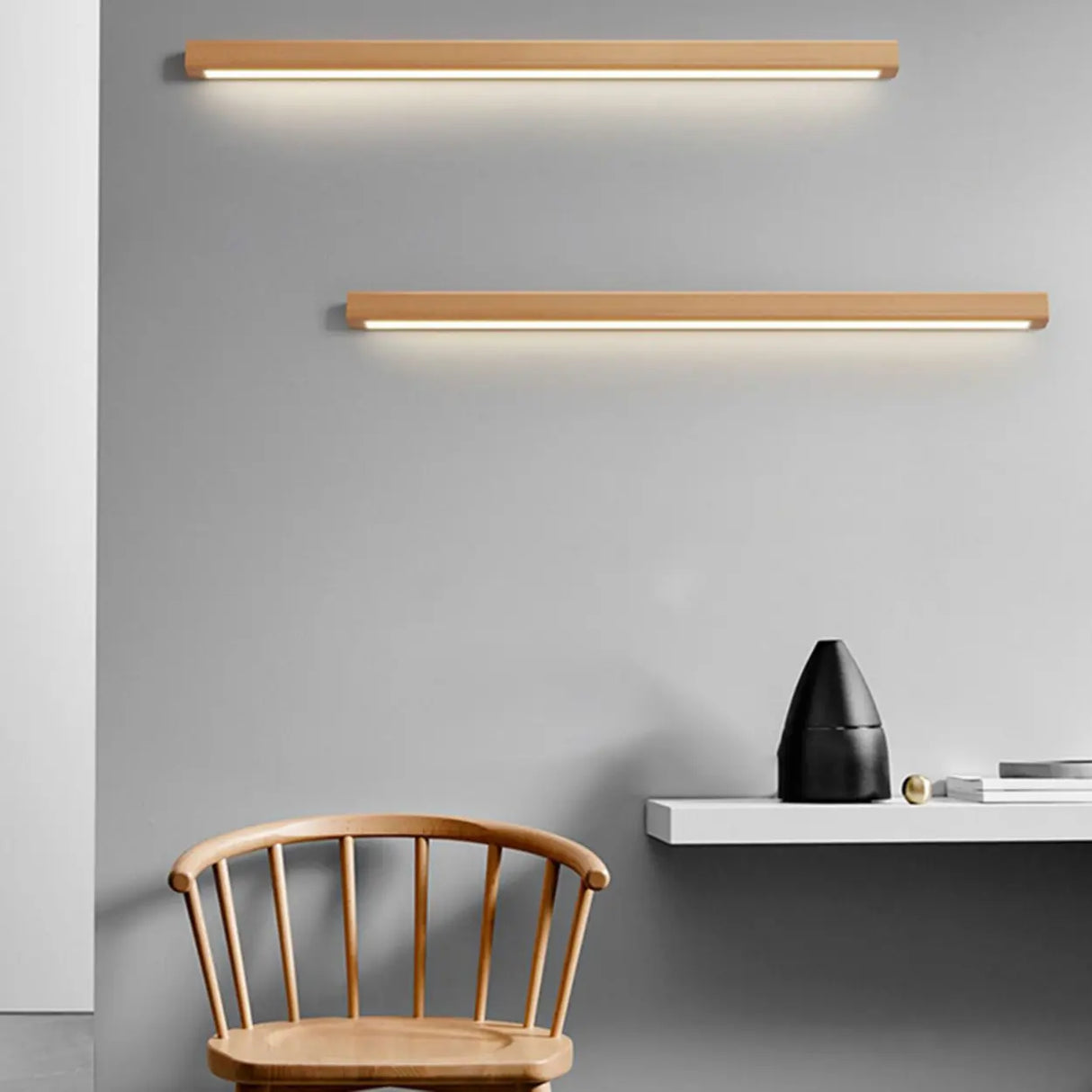 Modern Wood Rectangular LED Vanity Light Image - 4