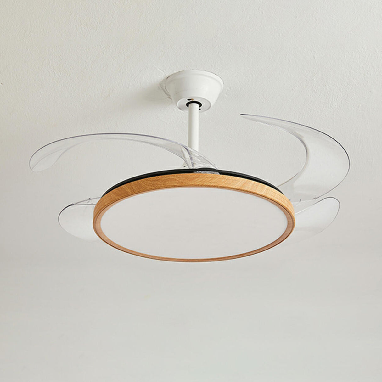 Modern Wood Retractable Blade Round Ceiling Fan Light Image - 9