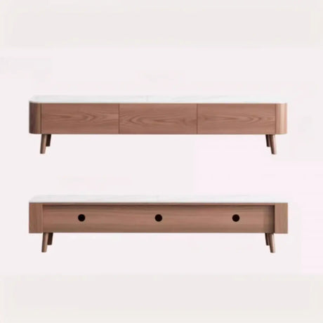 Modern Wood TV Stand with Marble Top and Storage Drawers Image - 2