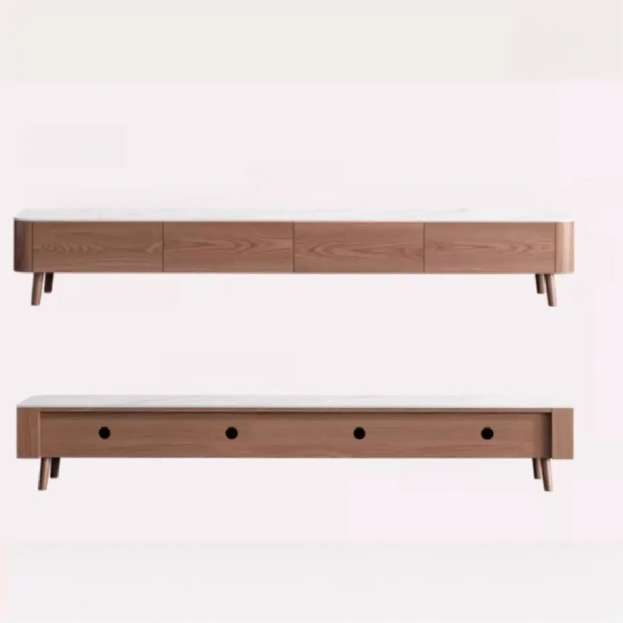 Modern Wood TV Stand with Marble Top and Storage Drawers Image - 3