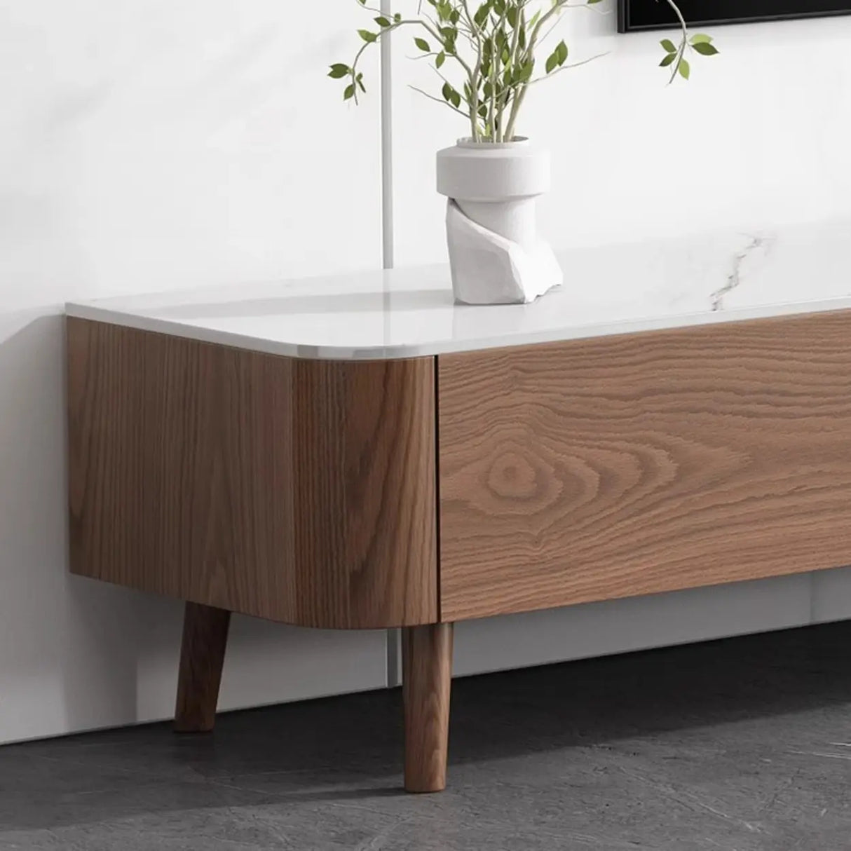 Modern Wood TV Stand with Marble Top and Storage Drawers Image - 7