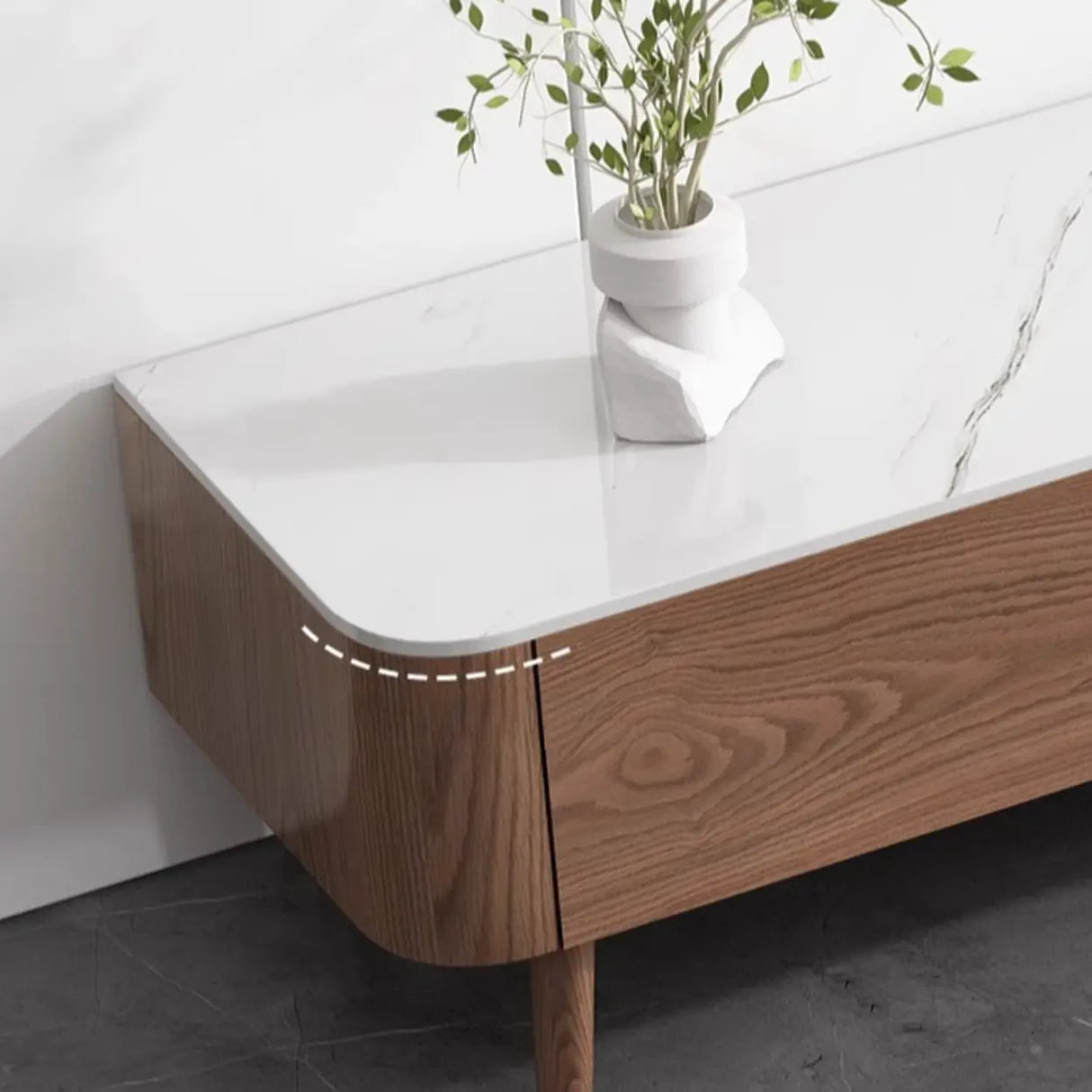 Modern Wood TV Stand with Marble Top and Storage Drawers Image - 8