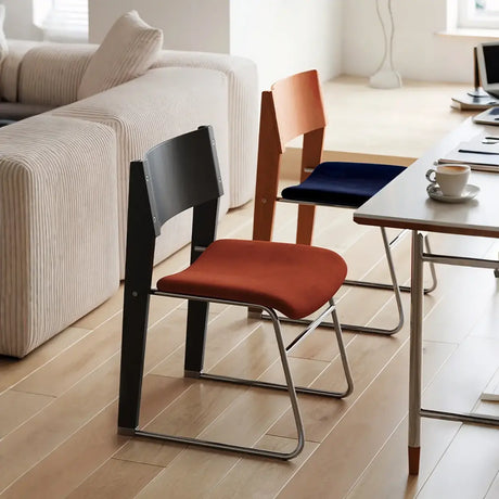 Modern Wood Velvet Open Back Armless Stackable Dining Chair Image - 1